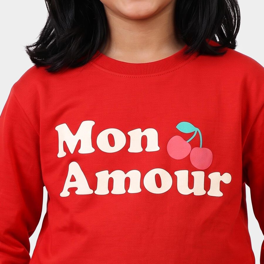 Girls' Red Crew Neck Pullover Sweatshirt, Red, large