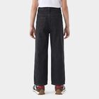 Girls' Black Straight Fit Bow Printed Jeans, काला, small