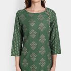 Printed Straight Kurta, Dark Green, small image number null