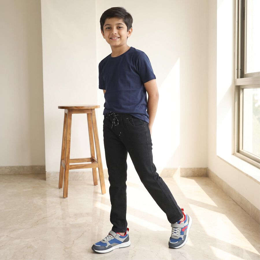Boys' Dark Blue Drawstring Jeans, गहरा नीला, large