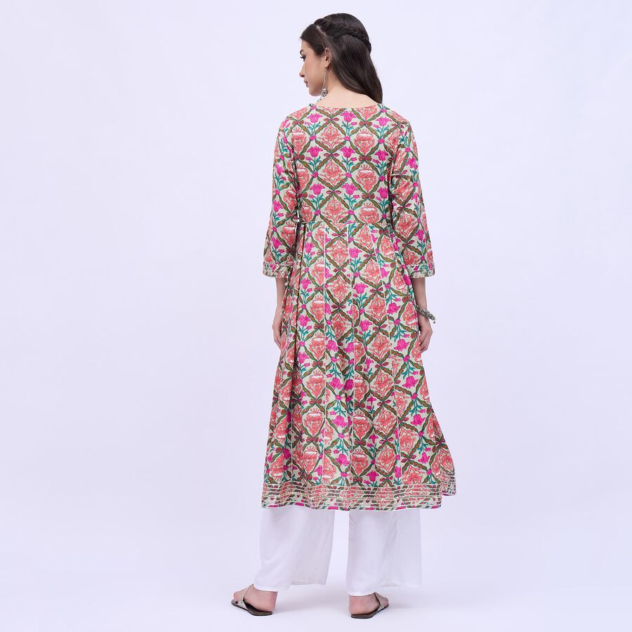 Women's Beige Round Neck Floral Embroidered Kurta, Beige, large image number null