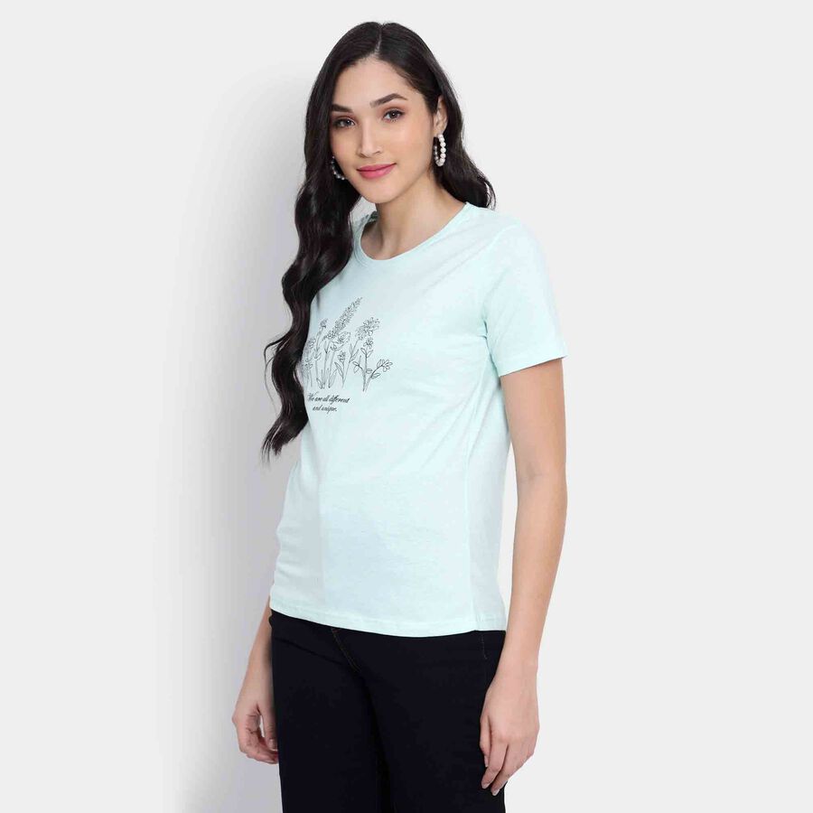 Cotton Round Neck T-Shirt, Light Green, large image number null