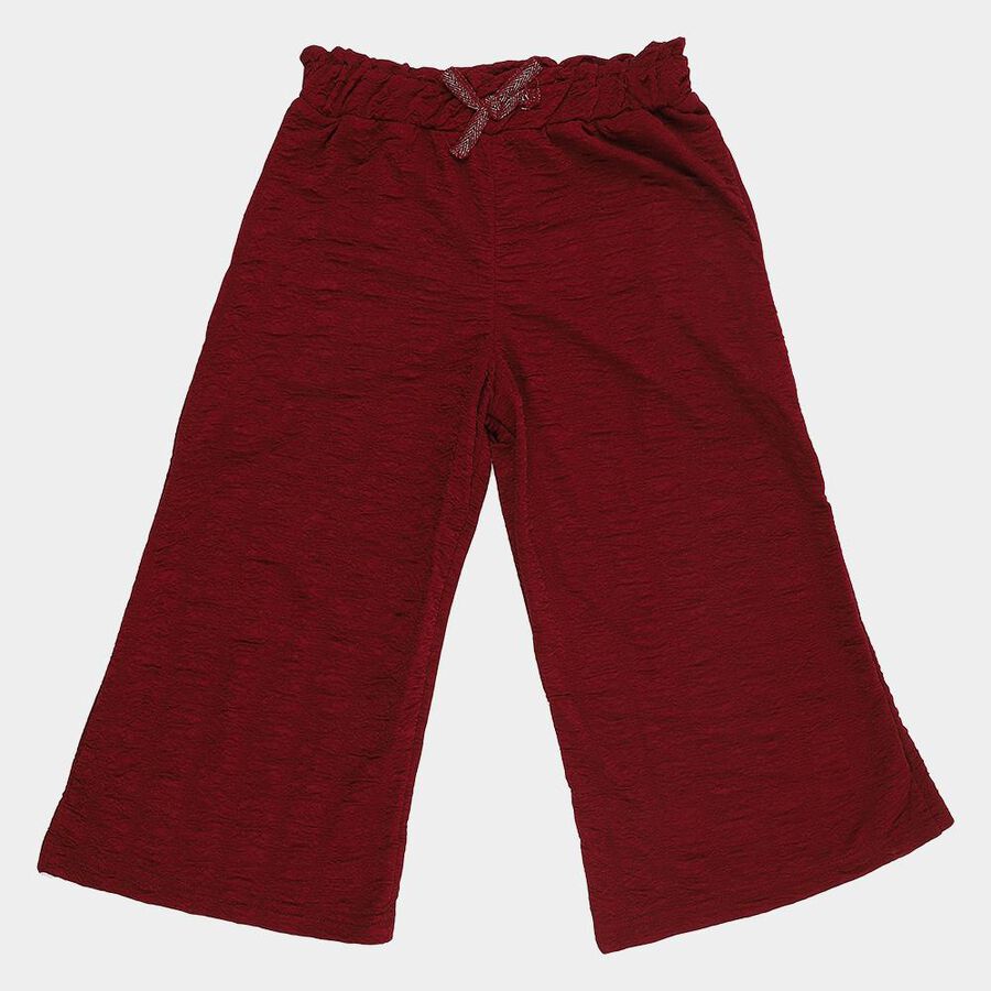 Girls' Deep Maroon Wide-Leg Textured Capri Pants, Wine, large image number null