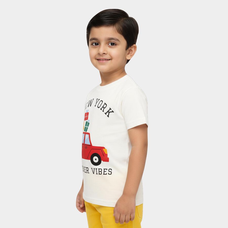 Boys' Half Sleeves T-Shirt, ऑफ व्हाइट, large