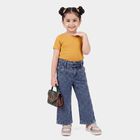 Girls Light Blue Wide Leg Belted Jeans, हल्का नीला, small