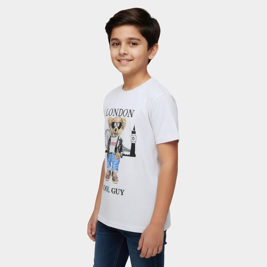 Boys Ecru Melange Round Neck Casual Half Sleeve T-Shirt, Ecru Melange, large