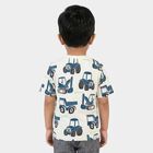 Boys' White Cotton Round Neck Printed T-Shirt, ऑफ व्हाइट, small