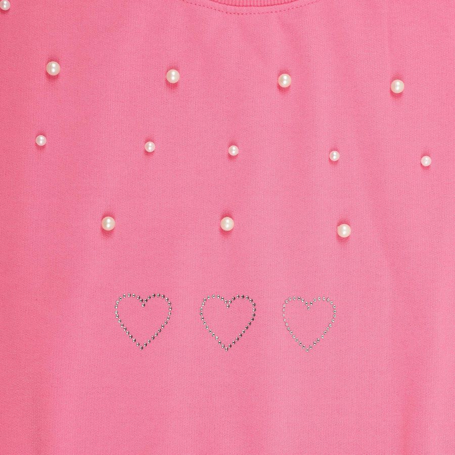 Girls Bright Pink Crew Neck Casual Sweatshirt, गुलाबी, large image number null