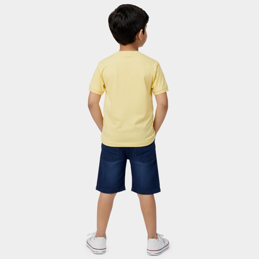 Boys' Yellow Cotton Round Neck Color-Blocked Baba Suit, Yellow, large