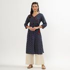 Women's Dark Blue Round Neck Printed Kurta, Dark Blue, small image number null