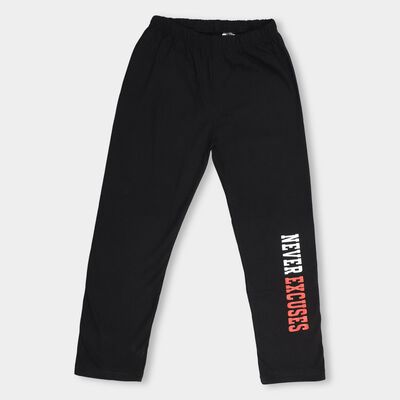 Boys' Jet Black Regular Fit Placement Printed Pyjama