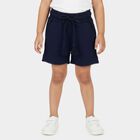 Girls' Navy Blue Scalloped Hem Cotton Blend Shorts, Navy Blue, small
