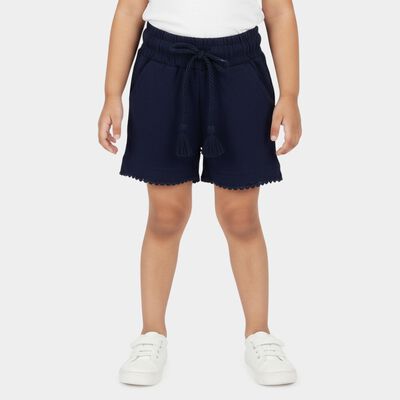 Girls' Navy Blue Scalloped Hem Cotton Blend Shorts