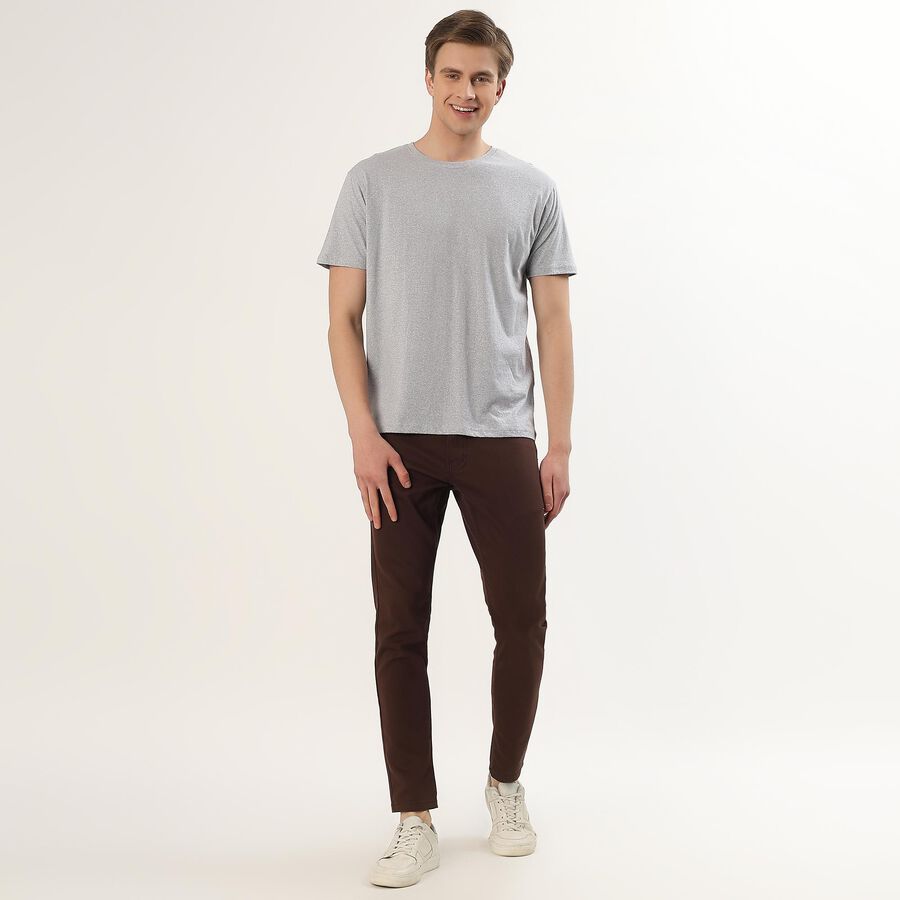 Men's Light Grey Round Neck Casual T-Shirt, मिश्रित मध्यम ग्रे, large