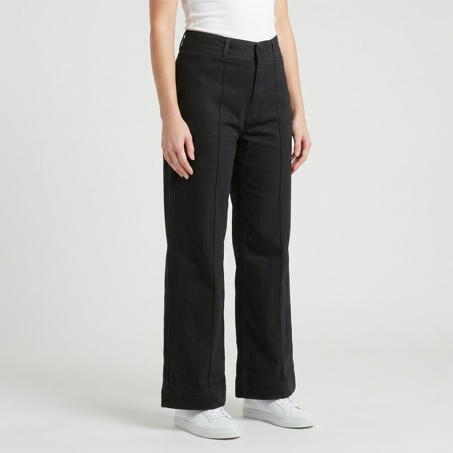 Women's Black Wide Leg Seam Detail Jeans, Black, large