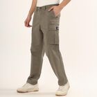Men's 100% Cotton Cargo Slim Fit Casual Trousers , Olive, small image number null