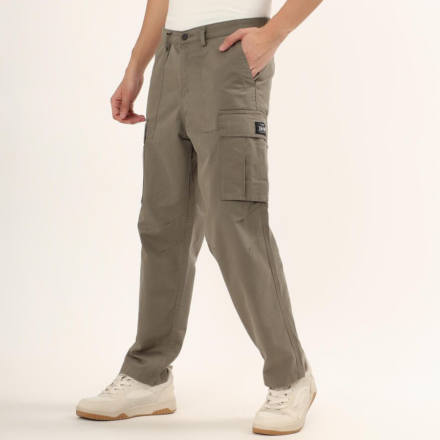 Men's 100% Cotton Cargo Slim Fit Casual Trousers , Olive, large image number null
