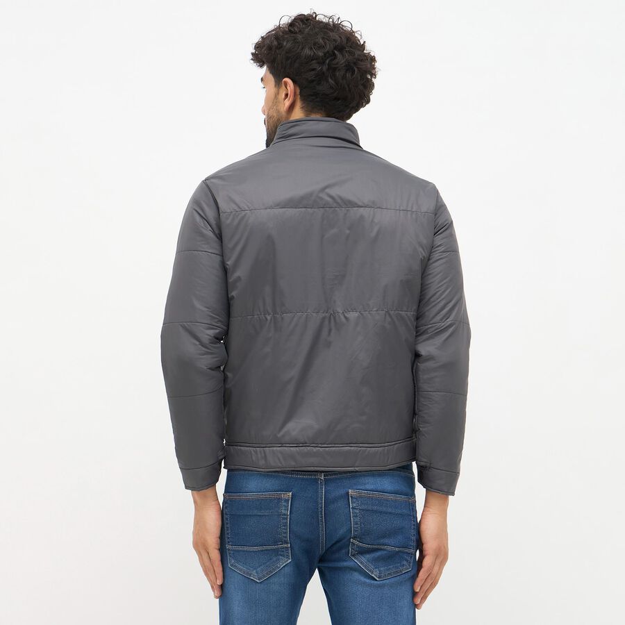 Men's Dark Grey High Neck Casual Jacket, गहरा ग्रे, large image number null