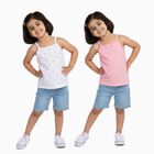 Girls' Pink and White Cotton Square Neck Sleeveless Vest, Pink, small image number null
