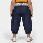 Girls' Navy Blue Cotton Blend Floral Belt Capri, Dark Blue, small