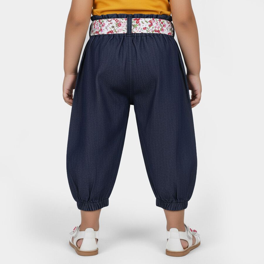Girls' Navy Blue Cotton Blend Floral Belt Capri, Dark Blue, large