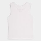 Girls Bright White Cotton Round Neck Sleeveless Vest, White, small