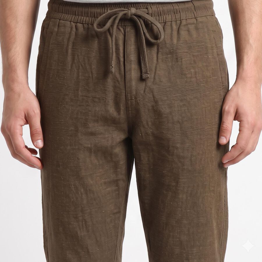 Men's Dark Green Slim Fit Drawstring Casual Trousers, गहरा हरा, large