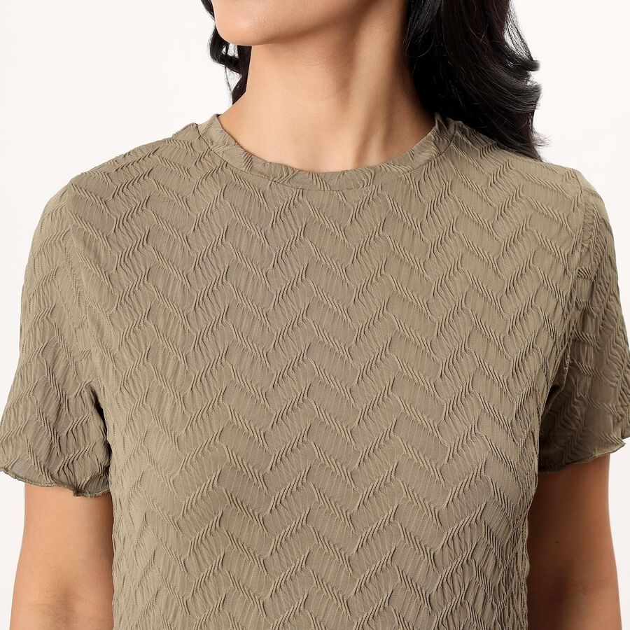 Women's Olive Round Neck Casual Top, Olive, large