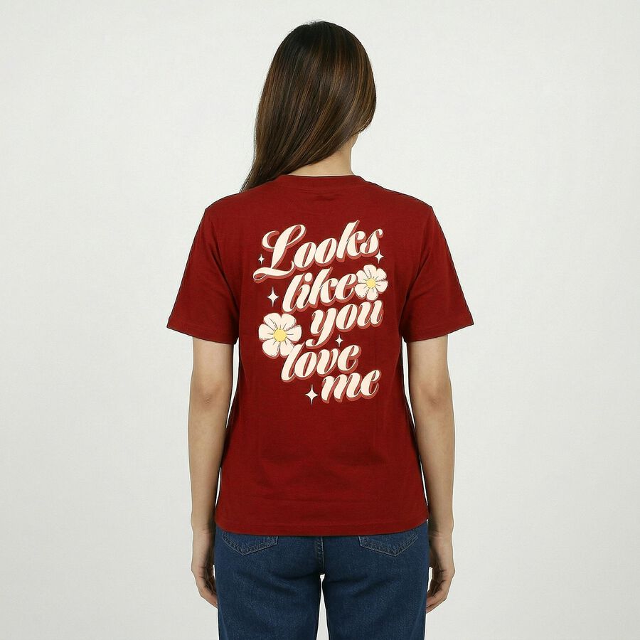 Women Rust Cotton Round Neck Casual T-Shirt, Rust, large