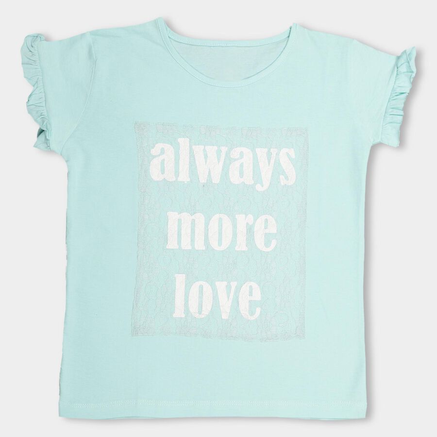 Girls' 100% Cotton T-Shirt, एक्वा, large image number null