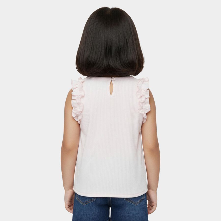 Girls Light Pink Round Neck Casual Sleeveless T-Shirt, Light Pink, large