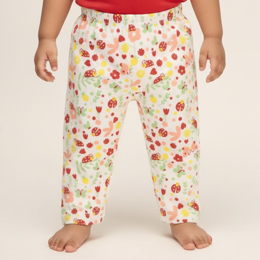 Infants' White Printed Cotton Blend Pyjama, ऑफ व्हाइट, large image number null