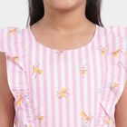 Girls' Lilac Striped Floral Printed Fit and Flare Frock, Lilac, small