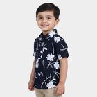 Boys Navy Blue Cotton Collar Regular Fit Shirt, Navy Blue, small