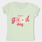 Girls' Light Sage Green Cotton Round Neck Casual T-Shirt, Light Green, small