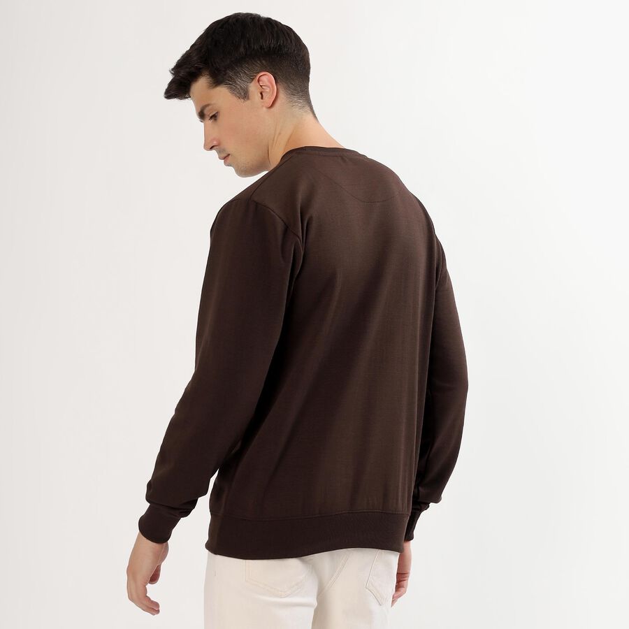 Men's Dark Chocolate Brown Crew Neck Casual Sweatshirt, भूरा, large image number null