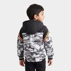 Boys Grey Hooded Puffer Jacket, Dark Grey, small