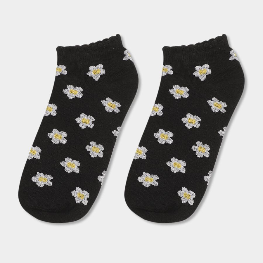 Girls' Pink and Black Regular Fit Patterned Socks Pack of 2, Black, large image number null