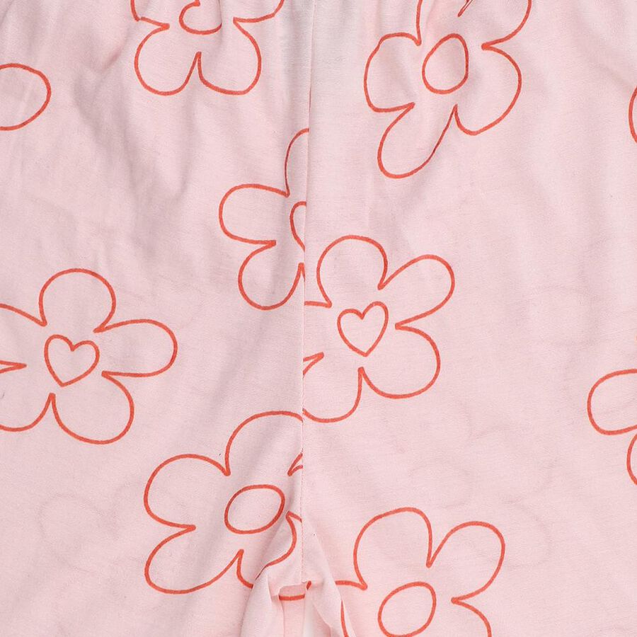 Girls' Soft Pink Floral Printed Relaxed Fit Capri, Light Pink, large image number null