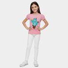 Girls' Pink Cotton Round Neck Graphic Printed T-Shirt, गुलाबी, small