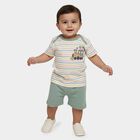 Infants Green 100% Cotton Round Neck Train Printed Baba Suit, Light Green, small