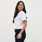 Women's Bright Snow White Cotton Round Neck Casual Crop Top, White, small
