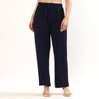 Women's Deep Navy Blue Skinny Fit Textured Harem Pants, नेवी ब्लू, small