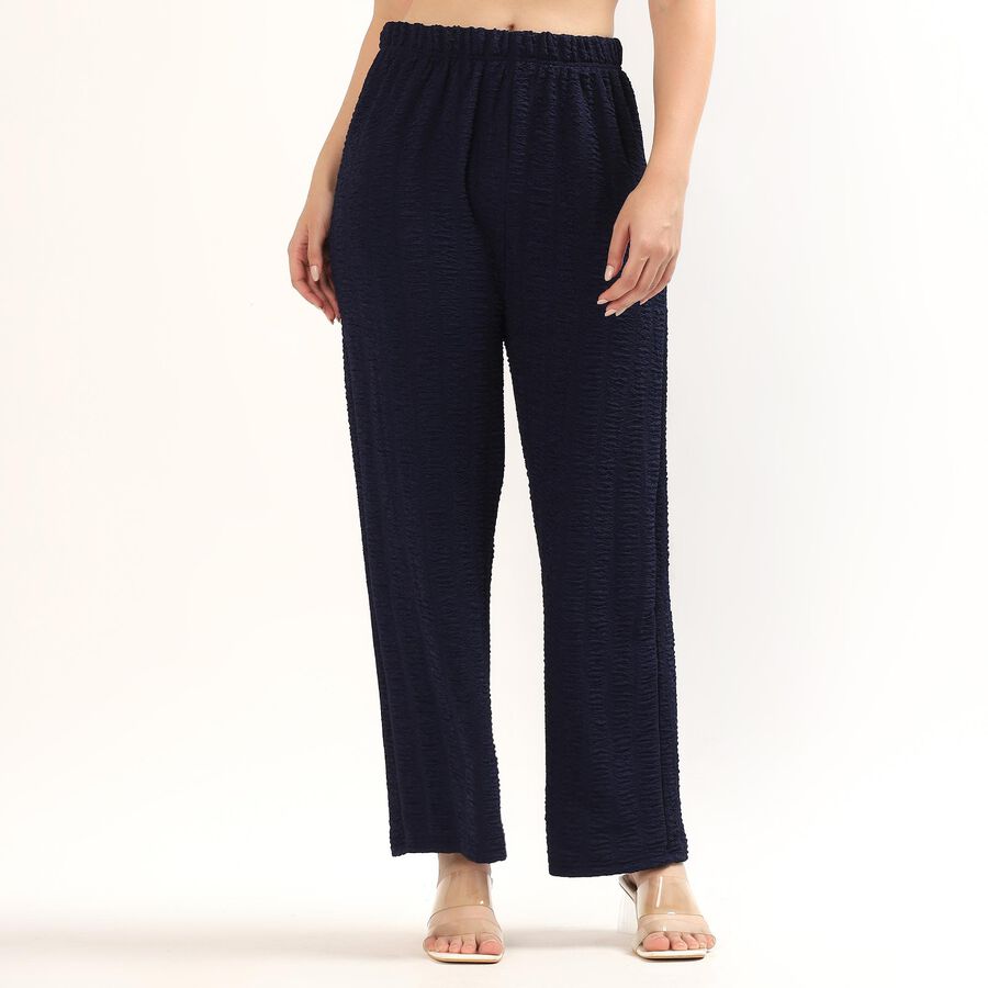 Women's Deep Navy Blue Skinny Fit Textured Harem Pants, नेवी ब्लू, large