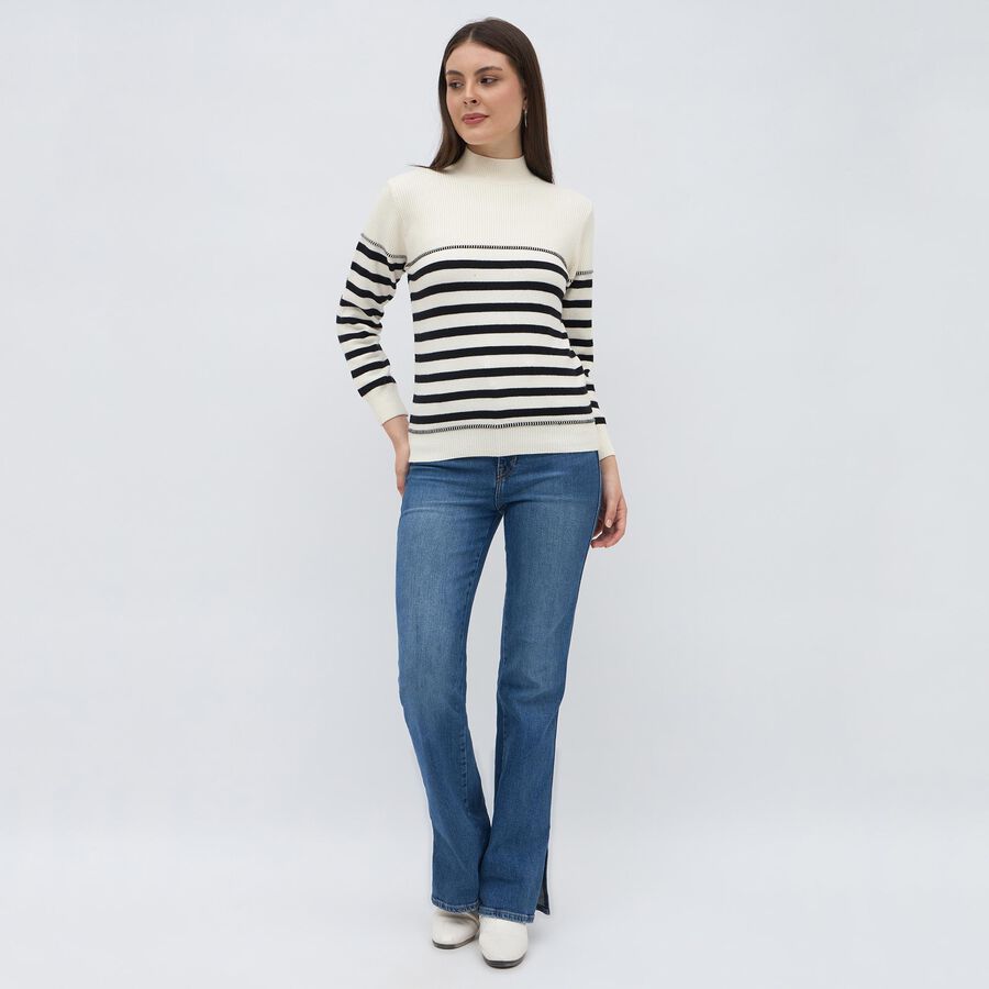 Women's Off-White High Neck Casual Pullover, ऑफ व्हाइट, large image number null