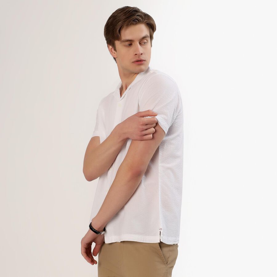 Men's White Cotton Half Sleeve Spread Collar Casual Shirt, White, large image number null