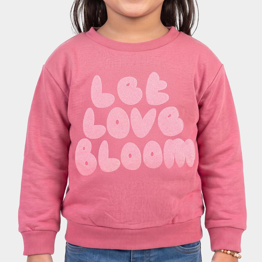 Girls Purple Crew Neck Pullover Sweatshirt, Purple, large