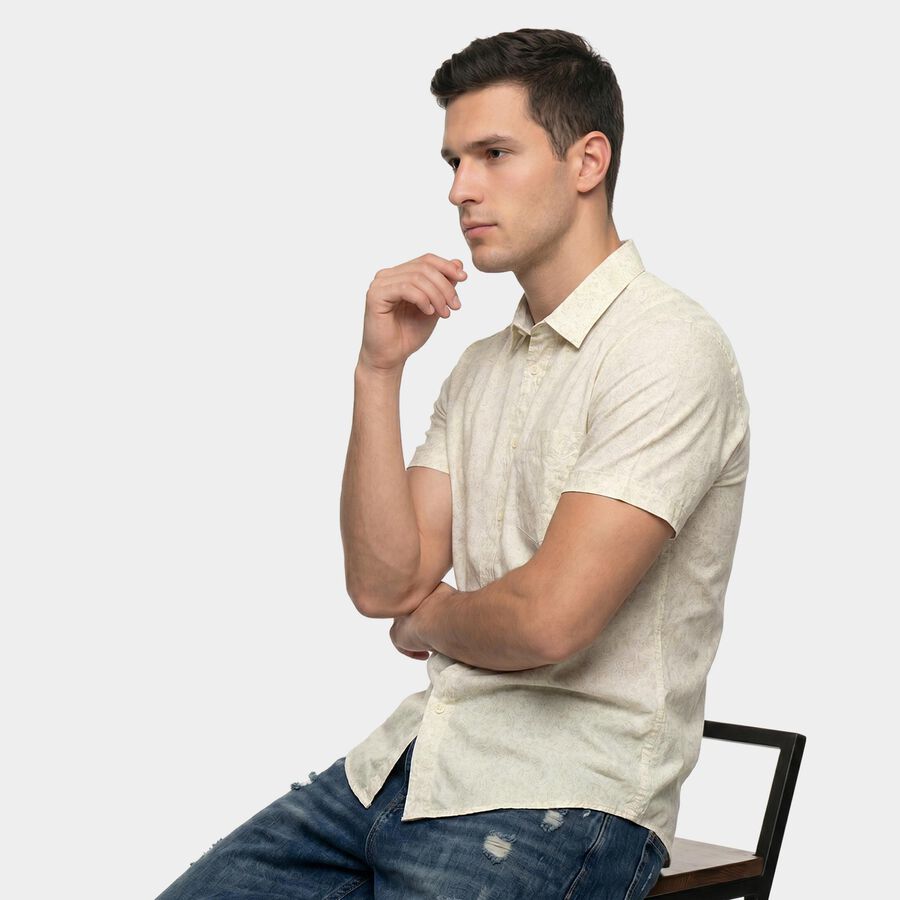 Men's White Cotton Casual Shirt, ऑफ व्हाइट, large