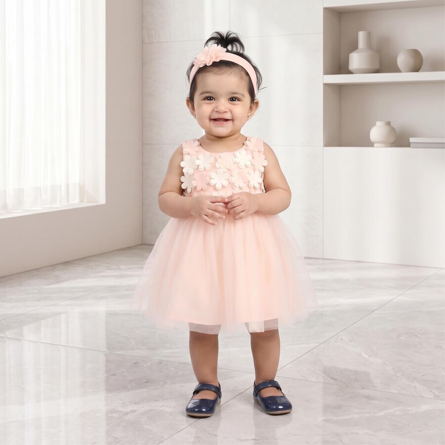 Infants' Light Pink Embellished Fit and Flare Frock, हल्का गुलाबी, large
