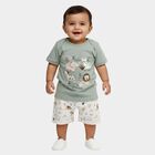Infants' Mint Cotton Round Neck Animal Graphic Baba Suit, Light Green, small